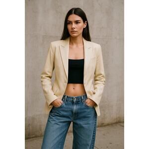 Vintage Richard Tyler Couture Leather Blazer USA Silk 8 Cream Jacket